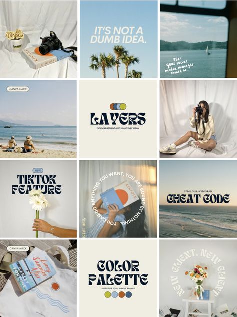 10 creative ways to design your Instagram feed with a coastal retro theme that will make your brand stand #Agency_Instagram_Feed #Marketing_Agency_Instagram_Feed #Aesthetic_Post_Ideas #Instagram_Aesthetic_Post Vintage Instagram Feed, Retro Instagram Feed, Retro Instagram Post, Agency Instagram, Retro Instagram, Instagram Grid Design, Branding Images, Aesthetic Post, Instagram Visual