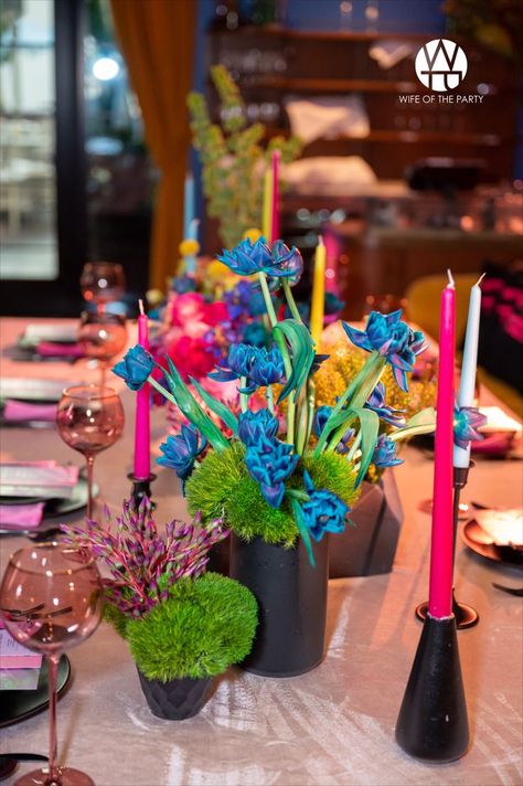 Corporate Event Centerpieces, Cuban Party, Neon Moon, Event Centerpiece, Neon Flowers, Floral Party, Neon Party, Event Themes, Party Centerpieces