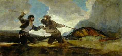 Francisco José de Goya - Duel with Clubs (black pictures for the Quinta del Sordo) Goya Paintings, Black Paintings, Prado Madrid, Francisco Goya, Art Articles, Bordeaux France, Great Paintings, Painting Reproductions, Old Master