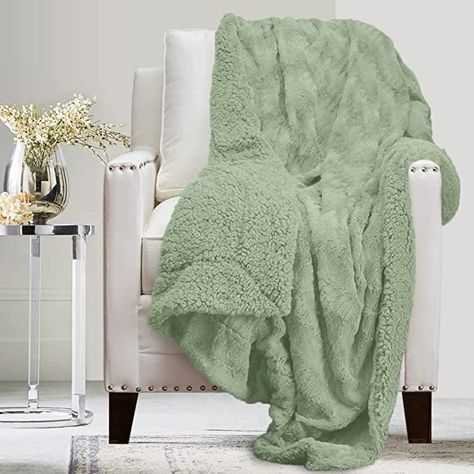 Amazon.com: The Connecticut Home Company Soft Fluffy Warm Faux Fur and Sherpa Throw Blanket, Luxury Thick Fuzzy Blankets for Home and Bedroom Décor, Comfy Washable Accent Throws for Sofa Beds, Couch, 65x50, Sage : Home & Kitchen Bed Comfy, Christmas Blanket Gift, Cable Knit Throw Blanket, Green Throw Blanket, Green Blanket, Fuzzy Blanket, Faux Fur Throw Blanket, Faux Fur Blanket, Reversible Blanket