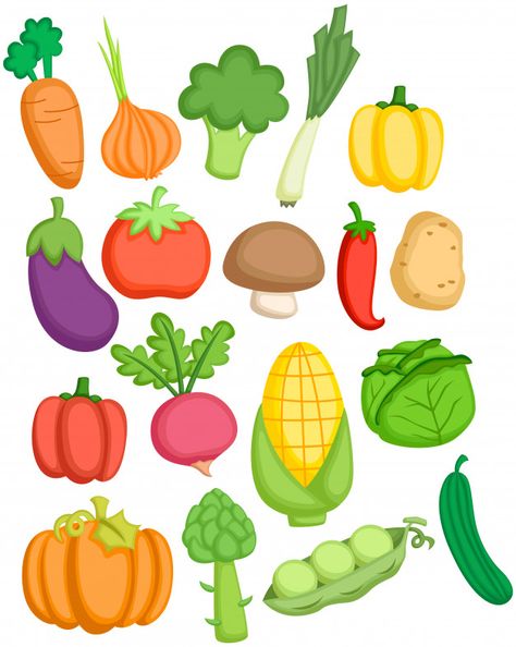 Discover thousands of Premium vectors available in AI and EPS formats Vegetables Drawing For Kids, Vegetable Activity For Kids, Vegetable Crafts, Vegetable Drawing, Kids Vegetables, Food Kawaii, Fruits Drawing, Fruit Vector, Food Clipart