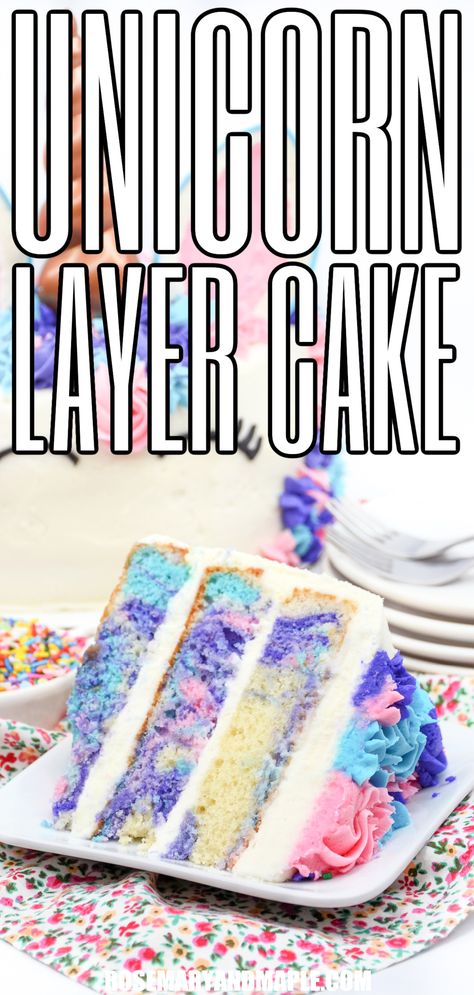 Unicorn Layer Cake Unicorn Layer Cake, Ombre Unicorn Cake, Unicorn Cake With Macaroons, Simple Unicorn Birthday Cake, Unicorn Cake Diy Easy, Unicorn Mermaid Cake, Cake Diy Easy, My Little Pony Birthday Cake, Easy Unicorn Cake