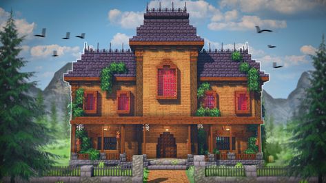 Minecraft Haunted Mansion, Mansion In Minecraft, Minecraft Halloween, Minecraft Tutorials, Haunted Mansion Halloween, House Tutorial, Georgian House, Minecraft House Tutorials, Halloween Tutorial