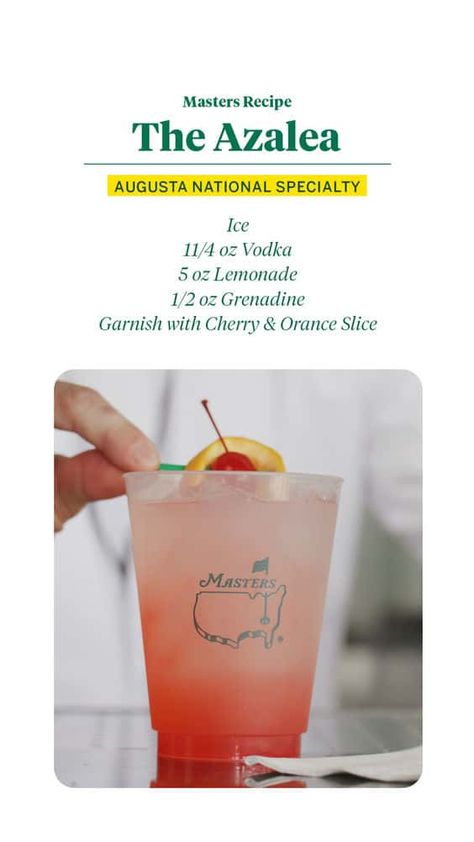 How to Make The Masters Azalea Cocktail Recipe | TipsForSurvivalists.com Azalea Drink, Azalea Cocktail, The Masters Golf, Masters Golf Tournament, Cocktail Names, Vodka Cocktails Recipes, Augusta National Golf Club, 50th Bday, Masters Golf