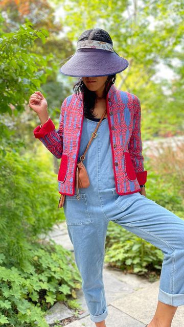 Erica Kim on Instagram: "@_beyond_nine jumpsuit @humphriesandbegg jacket @bigsoeursupply trotter and pouch @_kas_maria_ x @brookesboswellhats visor @charlknits cardigan @plasticanasweden clogs" Beyond Nine, Beyond Nine Jumpsuit, Vault 111 Jumpsuit, Erica Kim, Pattern Inspiration, Trotter, Fedora, Clogs, Tatting