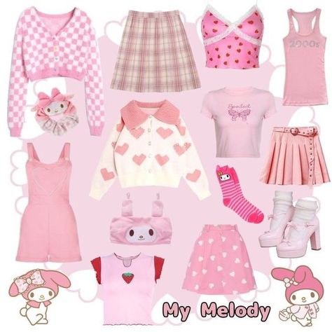 My Melody Themed Outfit, My Melody Clothing, My Melody Aesthetic Outfit, My Melody And Kuromi Outfit, Sanrio Themed Outfits, My Melody Inspired Outfit, My Melody Outfit Ideas, My Melody Halloween Costume, Sanrio Outfit Ideas