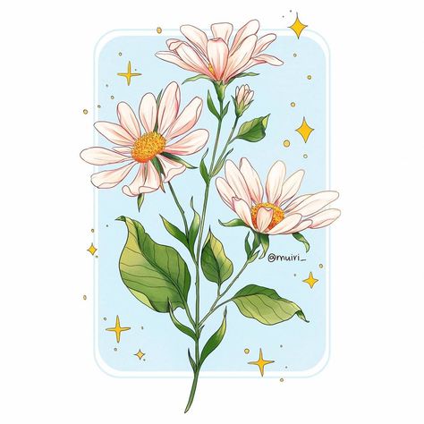 Watercolor Flower Stickers, How To Draw Cartoon Flowers, Floral Digital Art, Flower Reference Drawing, Flower Ideas Drawing, Diy Drawing Ideas, Little Painting Ideas, Flower Drawing Digital, Simple Flower Illustration