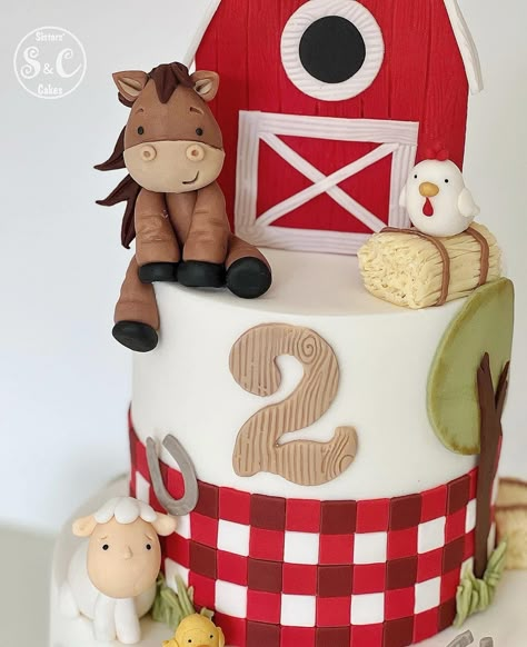 Barnyard Party Cake, Barnyard Birthday Cake, Farm Themed Birthday Cake, Farm Theme Cake, Farm Birthday Cake, Animal Cakes For Kids, Barn Cake, Farm Birthday Cakes, Barnyard Cake