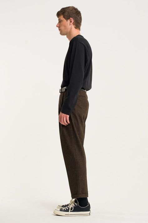 Brown Trousers Outfit, Pleated Pants Outfit, Trousers Outfit Men, Academia Aesthetic Outfit, Trousers Outfit, Tweed Pants, Pants Outfit Men, Brown Trousers, Wide Leg Dress Pants