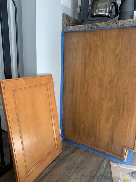 Kitchen Cabinet Makeover for Less Than $100 | Hometalk Orange Wood Cabinets Kitchen, Oak Kitchen Ideas, Gel Stain Kitchen Cabinets, Repainting Cabinets, Orange Cabinets, Kitchen Cabinet Makeover, Laminate Kitchen Cabinets, Stained Kitchen Cabinets, Light Wood Kitchens