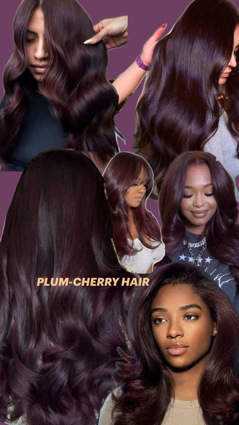 Red Tone Hair, Plum Brown Hair, Dark Plum Hair, Cute Hairstyles Natural Hair, Cute Hairstyles Natural, Igora Hair Color, Dark Cherry Hair, Glow Up Hair, Purple Black Hair