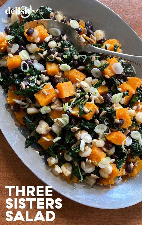 3 Sisters Salad, Three Sisters Salad, 3 Sisters Recipes, Three Sisters Recipes, Easy Butternut Squash Recipes, Fall Casserole, Fancy Salads, Easy Butternut Squash, Cold Salads