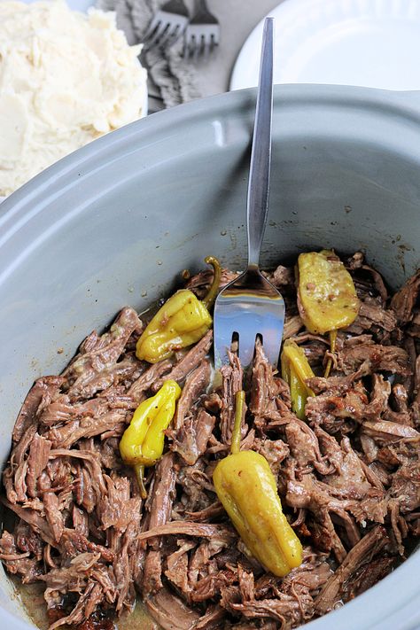 Slow Cooker Mississippi Pot Roast - The Rockstar Mommy Mississippi Pot Roast Crockpot, Pot Roast Crockpot, Roast Crockpot, Slow Cooker Mississippi Pot Roast, Easy Pot Roast, Slow Cooker Italian Beef, Classic Pot Roast, Au Jus Gravy, The Magical Slow Cooker