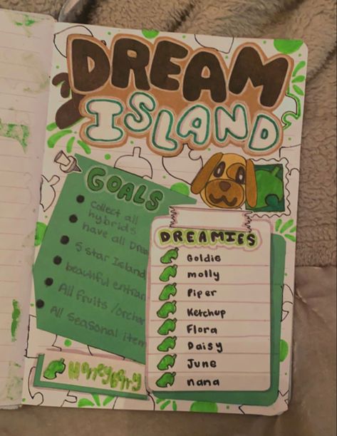 Painting Ideas Animal Crossing, Acnh Journal Ideas, Acnh Island Planning, Animal Crossing Character Ideas, Animal Crossing Journal Ideas, Gaming Journal Ideas, Animal Crossing Island Theme Ideas, Animal Crossing Notebook, Animal Crossing Theme Ideas