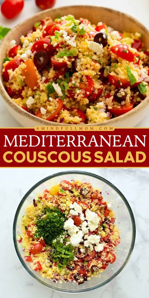 This Cold Couscous Salad is a summer salad for BBQ made with Mediterranean flavors, a light lemon dressing, and pearl couscous! It's the best BBQ side dish to add to your easy Labor Day party food ideas! Chickpeas Mediterranean, Vegan Mediterranean Salad, Chickpeas Couscous, Lunch For The Week, Mediterranean Couscous Salad, Mediterranean Salad Recipe, Vegan Mediterranean, Couscous Salad Recipes, Mediterranean Couscous