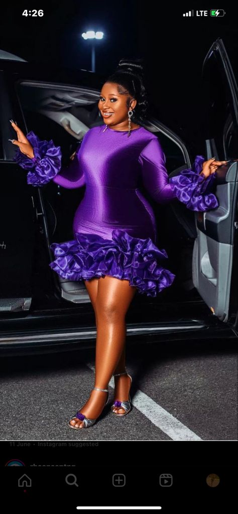 Any occasion dress Gown For Birthday Shoot, Classy Short Dresses For Birthday Shoot, Ankara Dress Styles For Birthday Shoot, Latest Birthday Dress, Birthday Shoot Dresses For Ladies, Purple Ankara Dress Styles, Birthday Gowns For Ladies, Purple Dress Outfits, Materials Gown Style