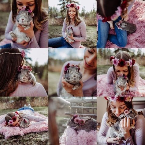 Flower Crown Photoshoot, Bunny With Flower Crown, Crown Photoshoot, Bunny Photo, Bunny Flower, Animal Photoshoot, Bunny Stuff, Senior Portrait Poses, Bunny Mom