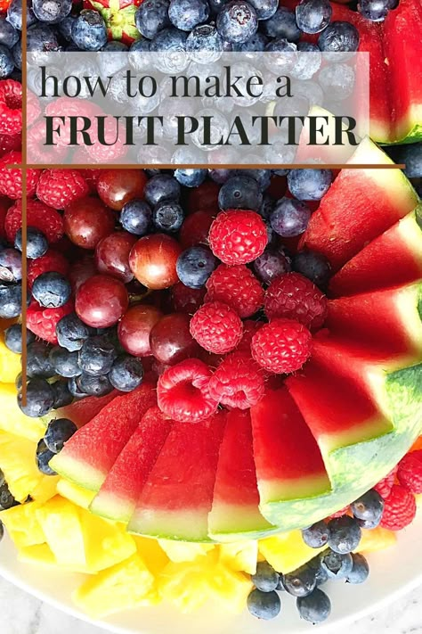 variety of bright fresh fruits on a platter with a carved watermelon Beautiful Fruit Platter, Easter Fruit Tray, Fresh Fruit Platter, Fruit Platter Ideas Party, Easter Fruit, Mini Watermelon, Paper Fruit, Fruit Appetizers, Fruit Platter Designs