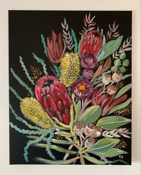 Australian Native Flowers Painting Acrylic, Australian Native Artwork, Australian Native Flower Painting, How To Paint Australian Native Flowers, Australian Native Painting, Australian Flowers Painting, Australian Native Flowers Illustration, Studio Mural, Australian Botanicals