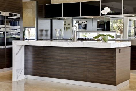 cheap waterfall islands kitchen - Google Search | Our New home ... Contemporary Interior Design Kitchen, Waterfall Island Kitchen, Contemporary Kitchen Island, Waterfall Countertop, Contemporary Kitchen Cabinets, Waterfall Island, Kitchen Island Bench, Marble Countertops Kitchen, Dining Design