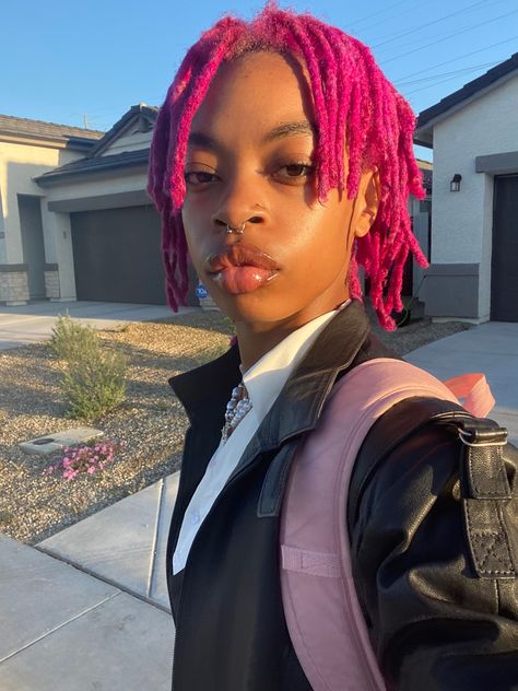 Dark Pink Locs, Hot Pink Locs, Pink Locs Black Women, Succubus Oc, Dreadlock Inspiration, Pink Locs, Pink Hairstyles, Short Dyed Hair, Dreadlock Hairstyles For Men