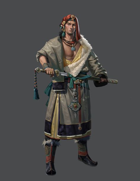 Tibetan Warrior, Pathfinder Character, Warrior Outfit, Concept Art Character, Character Design Animation, Armor Concept, Fantasy Inspiration, Fantasy Clothing, Dnd Characters