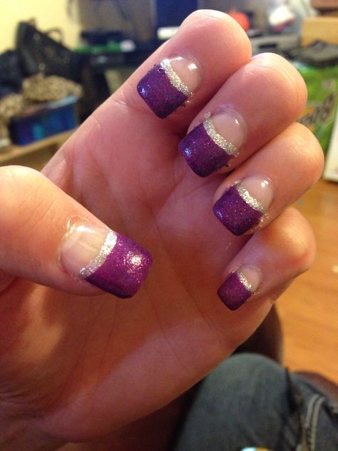 Purple French tip Midnight Purple Nails, Purple Nails French Tip, Purple Nails French, Purple French Tip, Purple Chrome Nails, Short French Tip Nails, Purple French, Nail Hacks, Nails French Tip