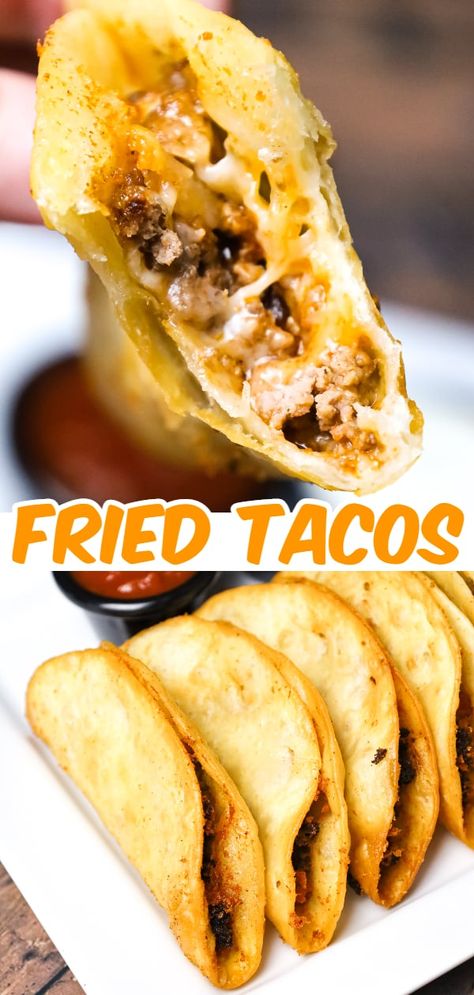 Taco Ideas Ground Beef, Flour Tortillas Tacos, Flour Taco Recipes, Dinner Recipes With Flour Tortillas, Fry Flour Tortillas For Tacos, How To Make Fried Tacos, Tortilla And Hamburger Recipe, Taco With Tortillas, Frying Tortillas For Tacos