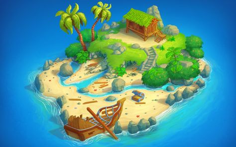 Island [1920x1080] Pirate Island, Environment Props, Isometric Art, Low Poly Art, Island Art, Game Concept Art, Small Houses, Game Inspiration, 3d Modelling