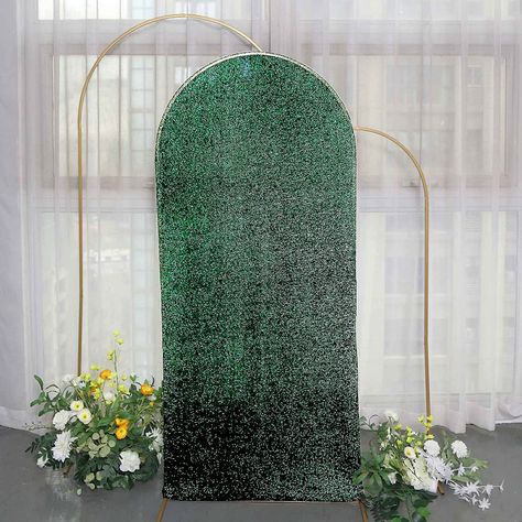 Jewel Tone Decor, Chiara Backdrop, Glitter Backdrop, Event Trends, Mall Stores, Backdrop Frame, Emerald Green Weddings, Sparkly Wedding, Metal Arch