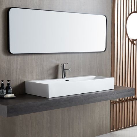 Eridanus 40In. Large Elongated Ceramic Washbasin Rectangular BathroomCeramic Vessel SinkArt Basin With Overflow & Reviews | Wayfair.ca Nailhead Headboard, White Bathroom Vanity, Rectangular Sink Bathroom, Trough Sink, Console Sinks, Wall Mounted Sink, White Vanity Bathroom, Twin Bed Frame, Modern Contemporary Style