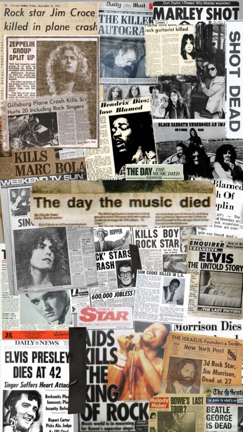 The day the music died #music Jim Croce Wallpaper, Music Newspaper, The Day The Music Died, Arte Dark, Film Reference, Newspaper Collage, 1950s Rock And Roll, Newspaper Front Pages, Newspaper Art