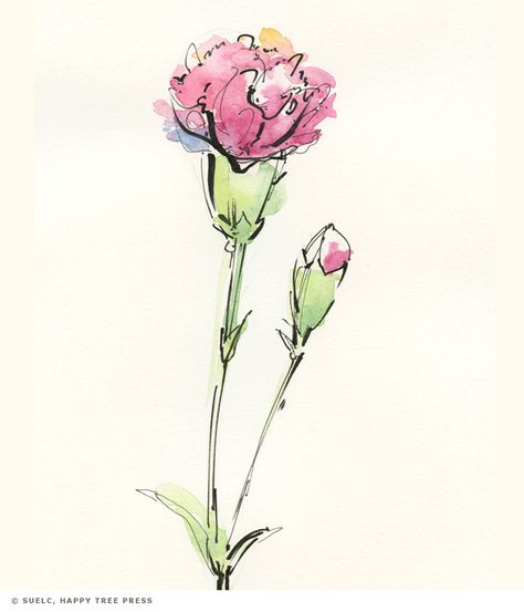 Line And Wash Flowers, Carnation Watercolor, Watercolor Carnation, Carnation Drawing, Visual Elements Of Art, Ink With Watercolor, Loose Watercolor Paintings, Line Art Flowers, Watercolor Flowers Tutorial