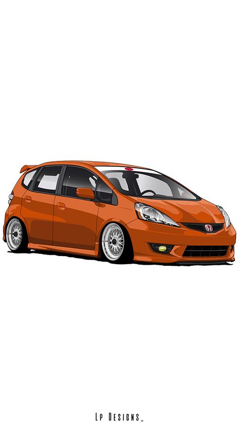 Car Artwork Wallpaper Iphone, Honda Jazz Modified, Vector Motor, Honda Fit Sport, Gtr Car, Honda Fit Jazz, Sports Car Wallpaper, Orange Car, Jdm Wallpaper