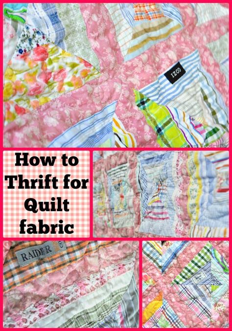 Tips for Thrifting Fabric Quilt From Old Clothes, Thrift Upcycle, Sewing Blankets, Creative Quilting, Recycled Stuff, Sweet Woodruff, Puff Quilt, Sewing Things, How To Make Purses