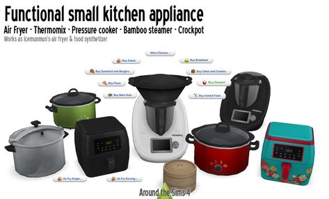 Around the Sims 4 | Custom Content Download | Small appliance: thermomix, crockpot... Ts4 Air Fryer, Sims 4 Kitchen Functional, The Sims 4 Get To Work Cc, Sims 4 Air Fryer Mod, Functional Kitchen Appliances Sims 4, Sims 4 Cc Functional Air Fryer, Air Fryer Sims 4, Sims 4 Functional Kitchen Cc, Sims 4 Cc Kitchen Appliances Maxis Match