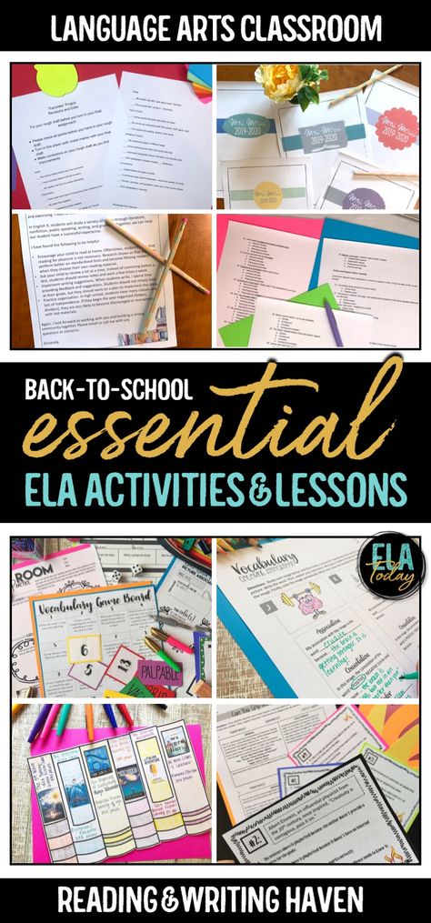 12 essential back-to-school activities and lesson plans for middle and high school ELA #MiddleSchoolELA #HighSchoolELA Instructional Activities, Reading Mini Lessons, Ela Lesson Plans, Secondary Classroom, Middle School Writing, Ela Classroom, 8th Grade Ela, Language Arts Classroom, Ela Activities