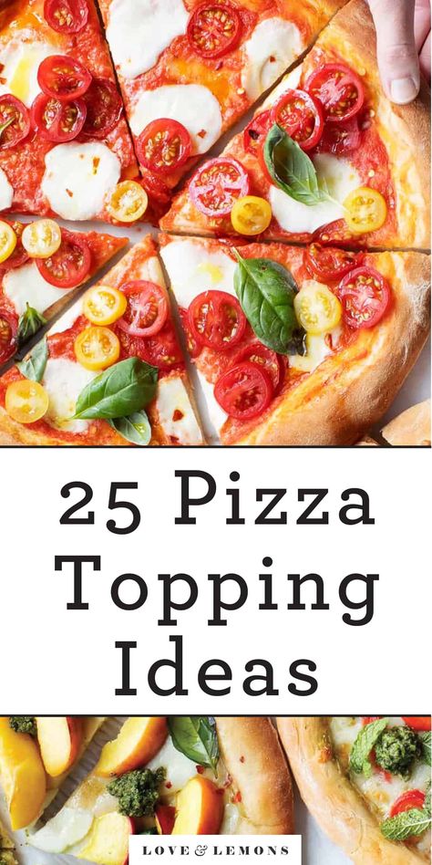 25 Best Pizza Topping Ideas - Recipes by Love and Lemons Homemade Pizza Topping Ideas, Pesto Pizza Toppings, Gourmet Pizza Toppings, Vegetarian Pizza Toppings, Pizza Topping Ideas, Healthy Pizza Toppings, Lemon Pizza, Meatless Meals Healthy, Pizza Oven Recipes