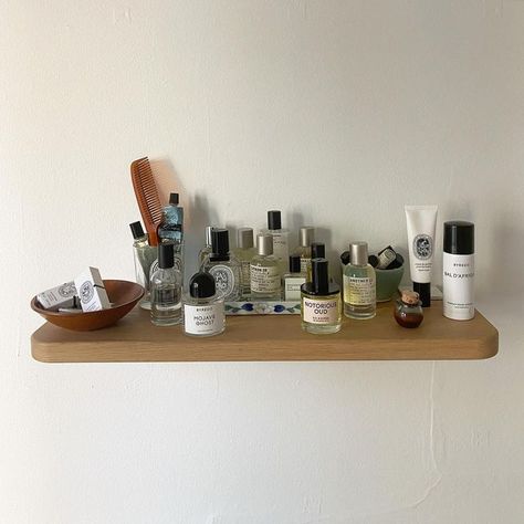 Perfume Wall Shelf, Beauty Altar, Skincare Shelves, Little Bathroom, Shelf Door, Rangement Makeup, Fragrance Lab, Door Shelf, Bathroom Shelf