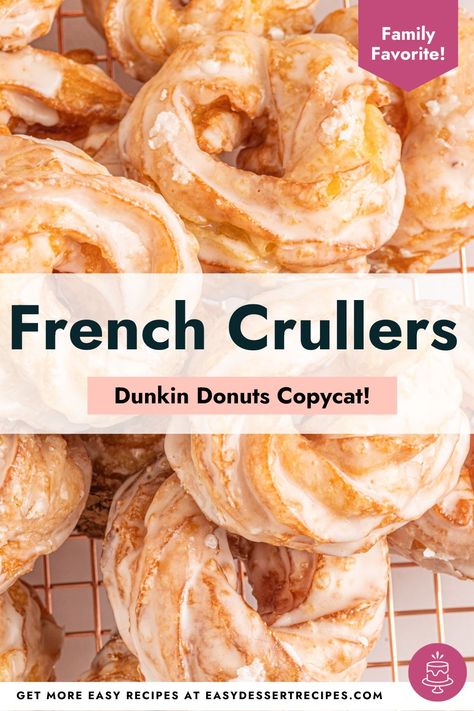 This French Crullers Dunkin’s Donuts Copycat recipe makes delicious fluffy doughnuts with a sweet glaze coating. They are the ultimate indulgence! Crawler Donut Recipe, French Crawler Donut Recipe, French Crueller, Cruller Recipe, Cruller Donut Recipe, French Cruller Recipe, Crullers Recipe, Duncan Donuts, French Cruller