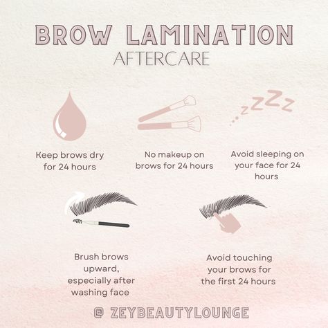 Brow lamination, brow styling, brow boss, brows Brow Lamination After Care, Brow Salon Ideas, Waxing Aftercare, Brow Quotes, Stylist Quotes, Esthetician Inspiration, Permanente Make-up, Brow Care, Esthetician Marketing