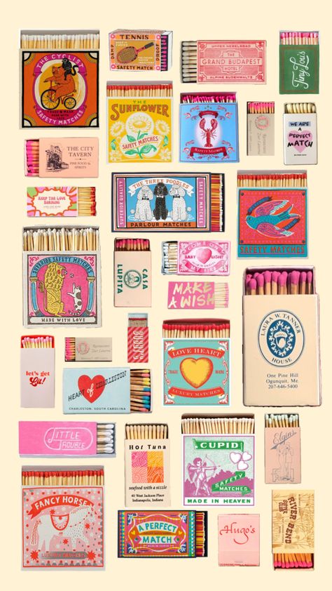 #preppy #matchboxes #matches #matchbook #vintage #collage #vintageaesthetic Junk Journal Stickers, Apartment Mood Board, Match Book, Notion Aesthetic, Memories Book, Match Boxes, Matchbook Art, Matchbox Art, Scrapbook Printing