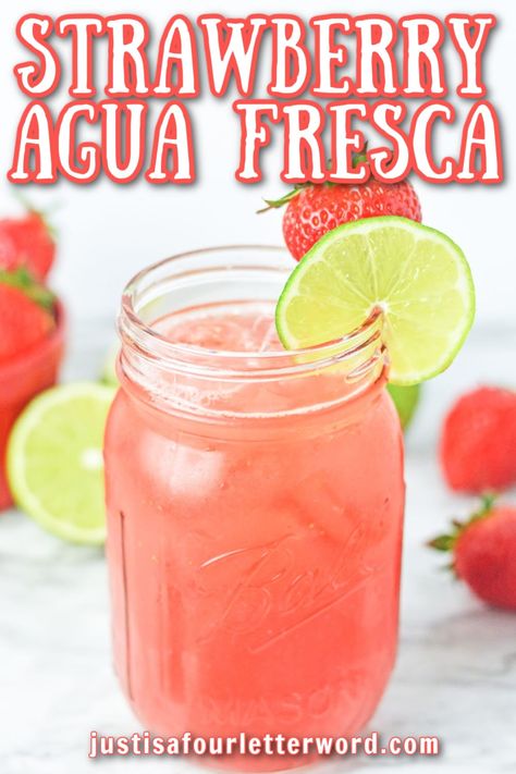 Fresh Strawberry Juice Recipes, Aquas Frescas Recipes, Strawberry Lime Water, Aqua Fresca Recipes Strawberry, Agua Fresca Lime, How To Make Aqua Fresca, Strawberry Fresca Drink, Strawberry Aqua Fresca Recipe, How To Make Strawberry Water