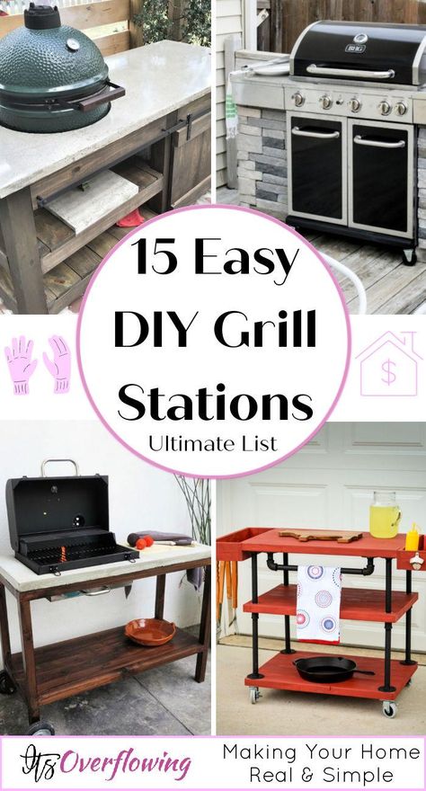 How to Build A Grill Cart Grilling Table Outdoor, Grill Caddy Ideas, Diy Outdoor Cooking Station, Diy Grilling Station, Grill Gazebo Ideas Diy, Cinder Block Grill Station, Diy Grill Station Cheap, Blackstone Table Ideas, Diy Bbq Station