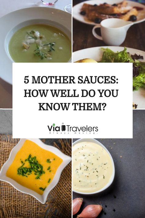 How Well Do You Know the 5 Mother Sauces? Every great sauce has a mother and these 5 mother sauces, designated in the 19th century for French cuisine 5 Mother Sauces, Espagnole Sauce, Mother Sauce, Mother Sauces, French Sauces, Brown Sauce, Hollandaise Sauce, Vinaigrette Recipes, Big 5