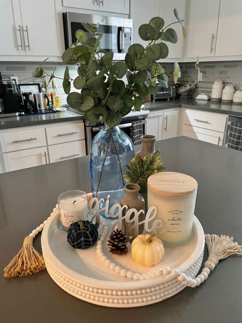 Kitchen Island Centerpiece for Fall Kitchen Island Centerpiece Ideas Trays, Kitchen Island Decor Minimalist, Island Centerpiece Ideas Kitchen, Kitchen Counter Top Decor Ideas, Kitchen Island Centerpiece Ideas, Island Centerpiece Ideas, Dining Table Decor Centerpiece, Island Centerpiece, Counter Top Decor