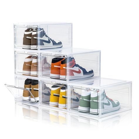 PRICES MAY VARY. 【Clear Shoe Boxes Stackable】The stackable design allows for customization of your storage space to fit your needs. With grooves in the top, the boxes stay stable without needing latches. Show off your shoe collection and become the envy of fellow sneakerheads with this sleek storage solution. 【Transparent Display Design】A must for every shoe lover! The transparent design ensures that your collection is displayed from all angles, so that you can easily find the right shoes withou White Shoe Boxes, Shoe Storage Crate, Crate Box Shoe Storage, Organizing Shoes No Closet, Plastic Shoes Box Storage, 9 Cube Shoe Organizer, Cheap Shoe Organizer, Shoe Rack For Sneakers, Clear Shoebox Storage