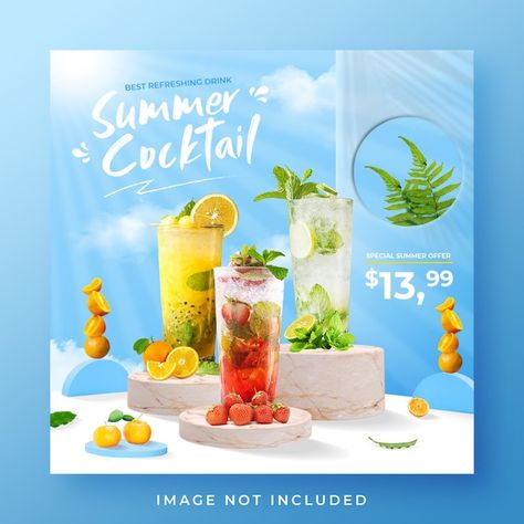 Summer Drink Menu, Summer Special Drinks, Drink Menu Design, Summer Juice, Summer Drink Cocktails, Beverage Poster, Food Banner, Summer Menu, Summer Tea