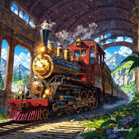 All Aboard, Please Do, Anime Style, Enchanted, Steam, Fantasy Art, Anime Art, Art Inspiration, Digital Art