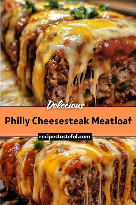 Philly Cheesesteak Meatloaf is a flavorful twist on the classic meatloaf, combining the savory elements of a Philly cheesesteak into a hearty dish. It features a delicious blend of ground beef, sautéed vegetables, and melted provolone cheese, all baked together for a comforting and satisfying meal. Cheesesteak Meatloaf, Philly Cheese Steak Sandwich Recipe, Meatloaf Recipe With Cheese, Savory Meatloaf, Traditional Thanksgiving Recipes, Cheese All, Easy Delicious Dinners, Good Meatloaf Recipe, Classic Meatloaf